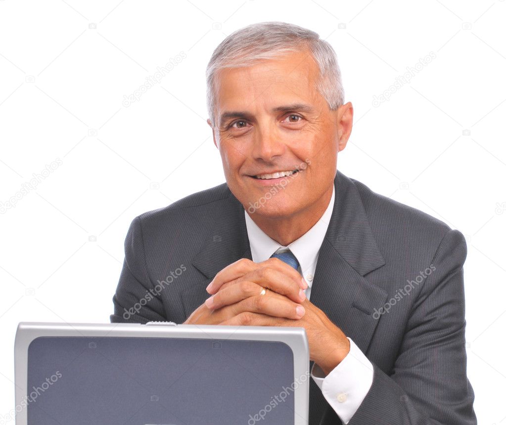 Businessman Looking over laptop