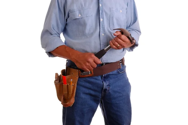 Carpenter holding hammer — Stock Photo, Image