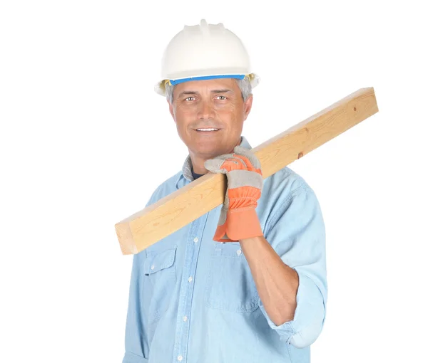 Construction Worker Carrying Board — Stock Photo, Image