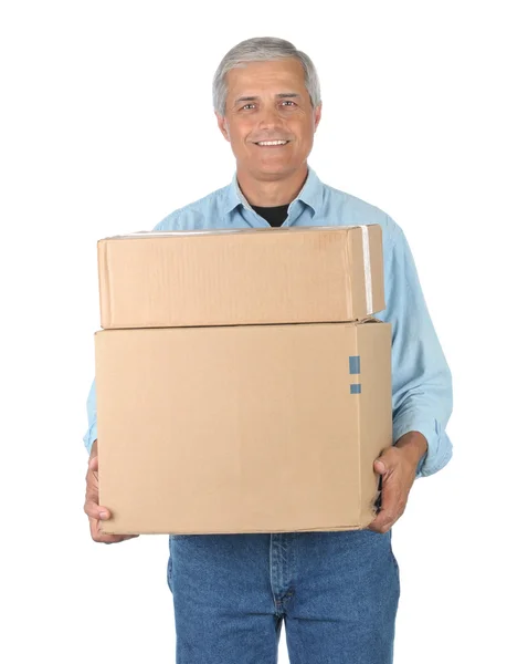 Deliveryman μεταφέρουν δύο κουτιά — Φωτογραφία Αρχείου