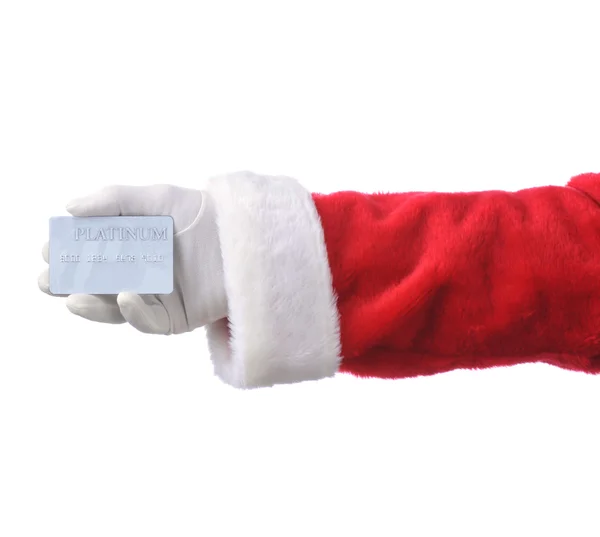 Santa εκμετάλλευση πιστωτική κάρτα στο χέρι — Φωτογραφία Αρχείου