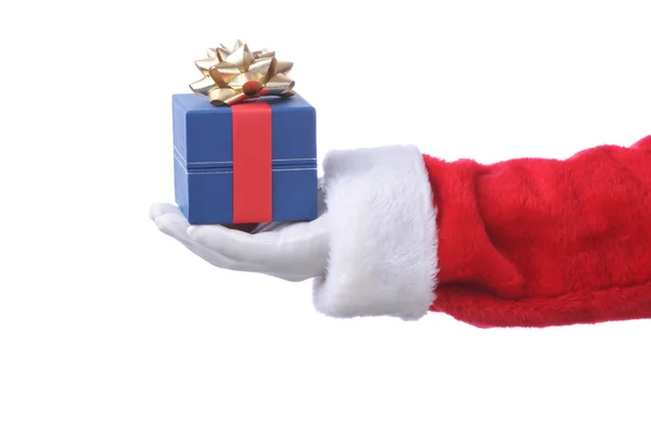 Santa met blauwe geschenkdoos — Stockfoto