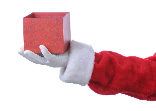 Санта с пустой подарочной коробкой — стоковое фото