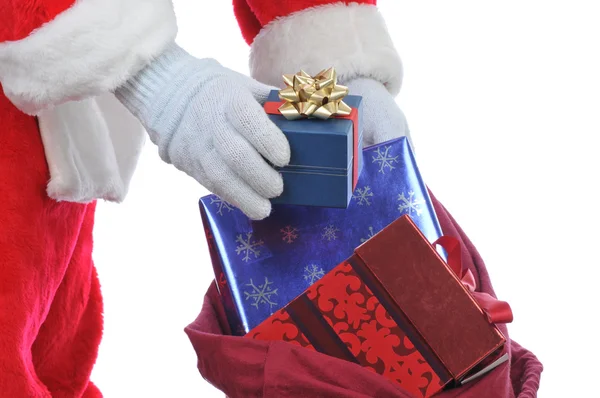 Kerstman met een zak met cadeautjes — Stockfoto