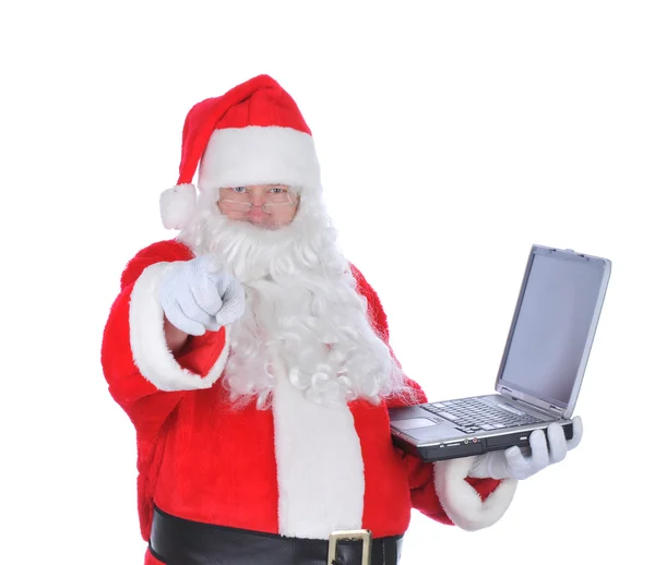Santa Claus Holding Laptop Pointing — Stock Photo, Image