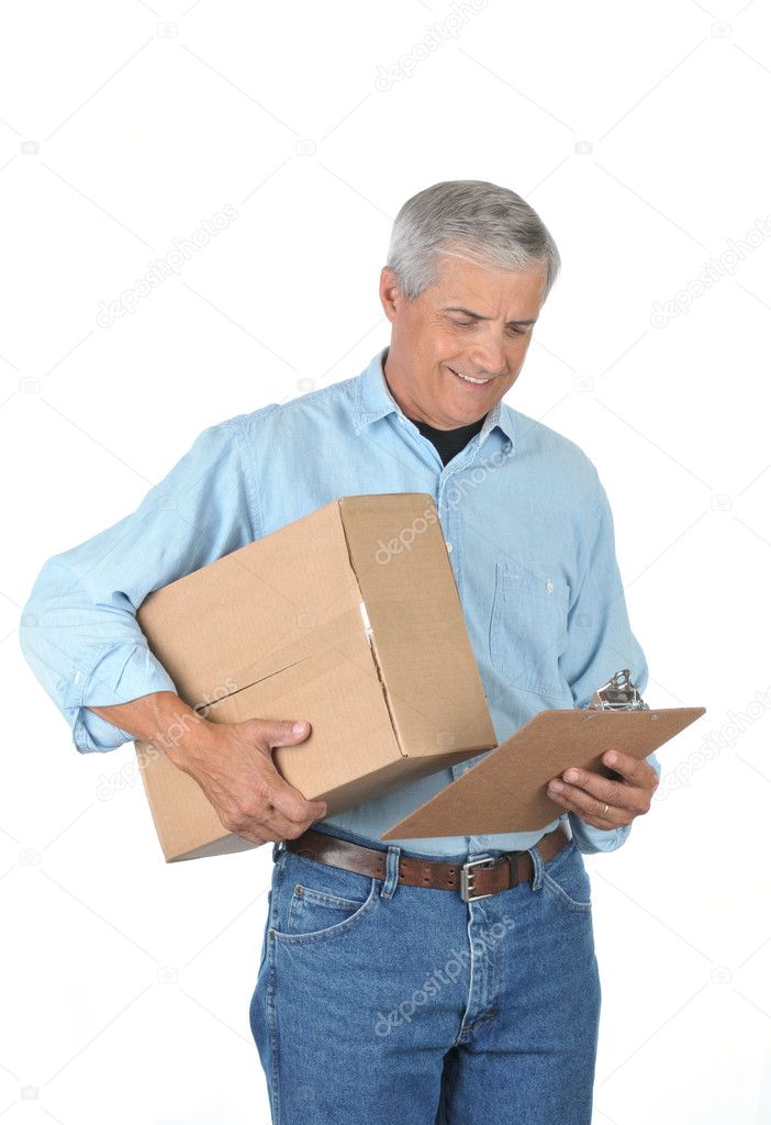 Delivery Man Looking at Clip Board