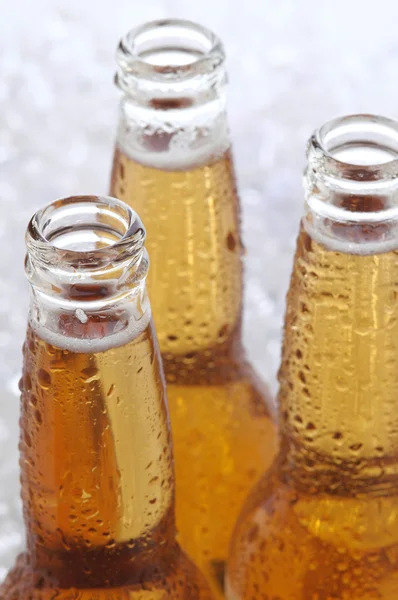 Close up di Tre bottiglie di birra — Foto Stock