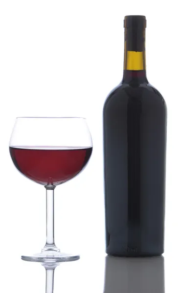 Μπουκάλι κρασί και γυαλί — Φωτογραφία Αρχείου