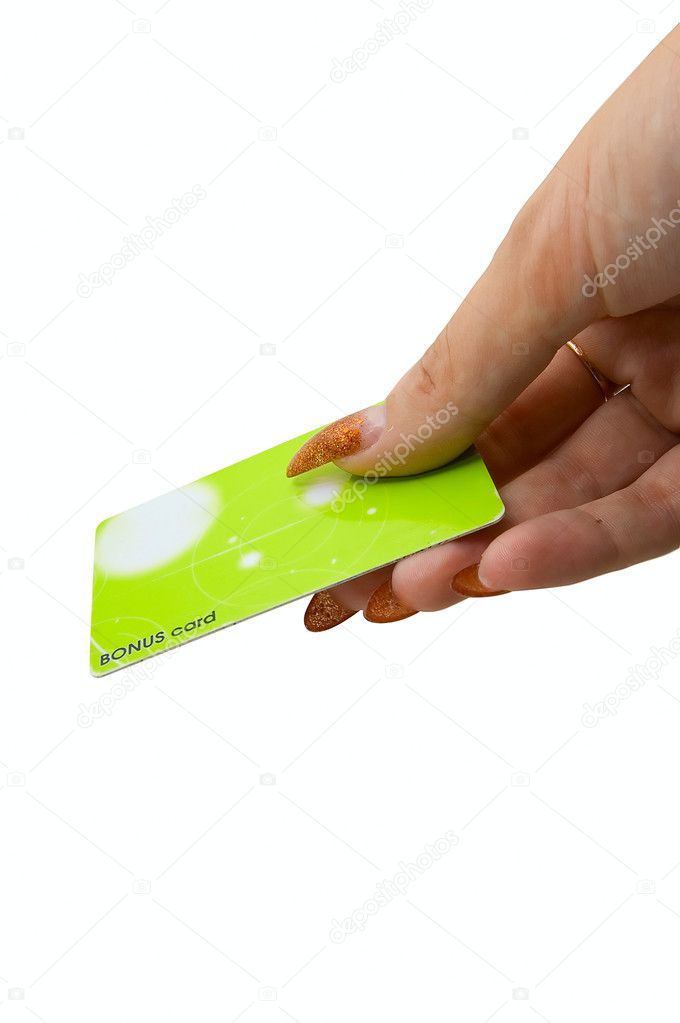 Female hand hold bonus card