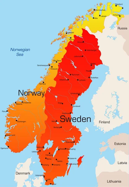 Norge och Sverige karta — Stock vektor