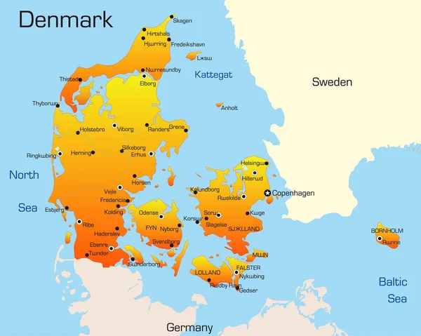 Mapa Dánska — Stockový vektor