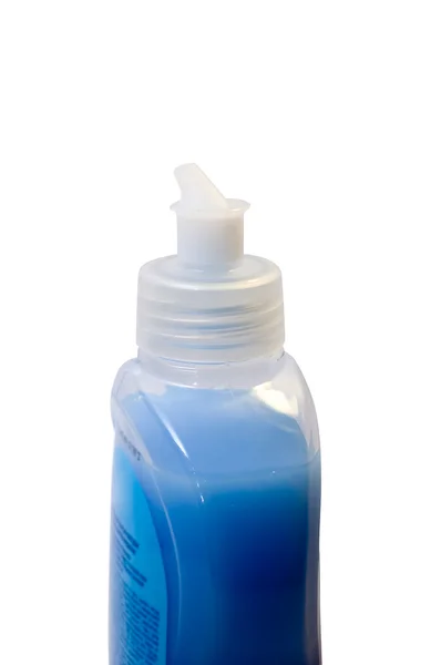 Tvättmedel i blå plast flaska — Stockfoto