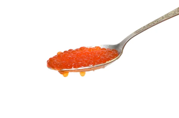 Red caviar at spoon — Stock Photo, Image