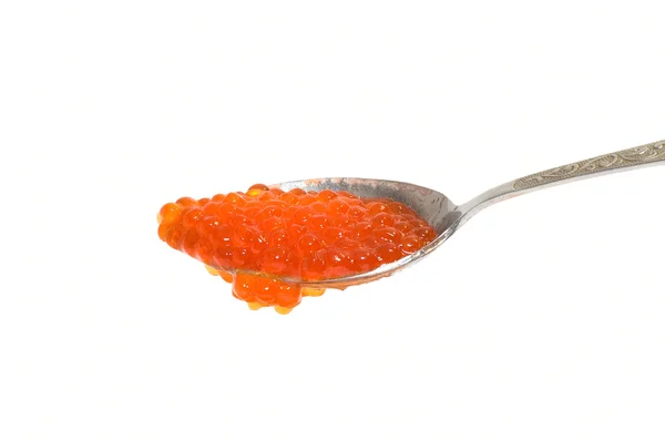 Röd kaviar på sked — Stockfoto