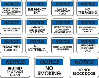 Blue vector notice signs
