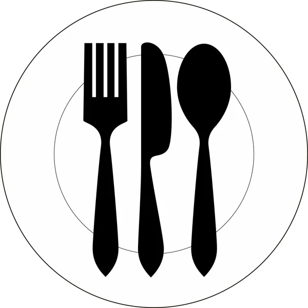 Piatto con forchetta, coltello e cucchiaio — Vettoriale Stock