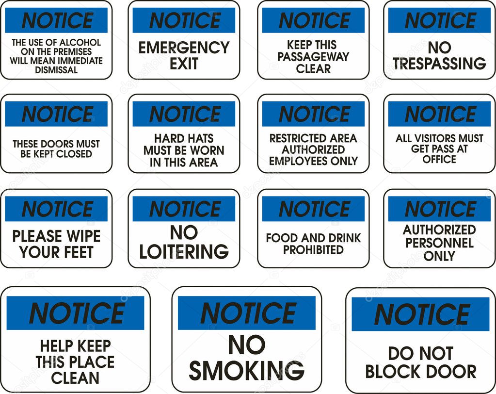 Blue vector notice signs