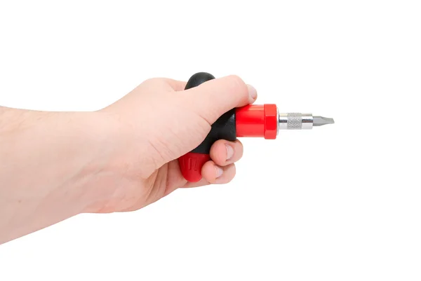 Hand with red screwdriver — Stock Photo, Image