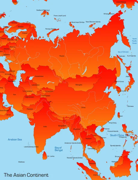 Carte du continent asiatique — Image vectorielle