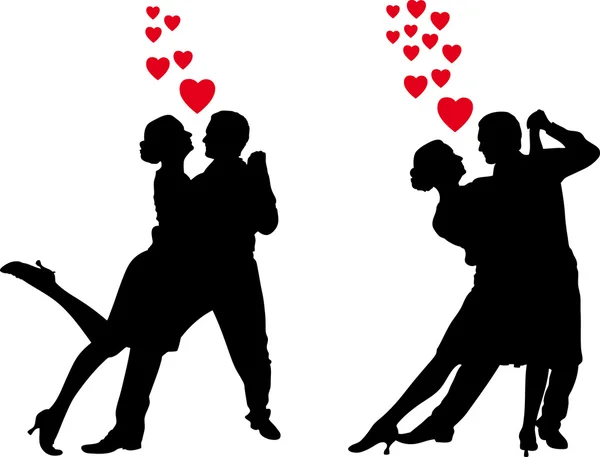 Illustration de la silhouette des couples amoureux — Image vectorielle