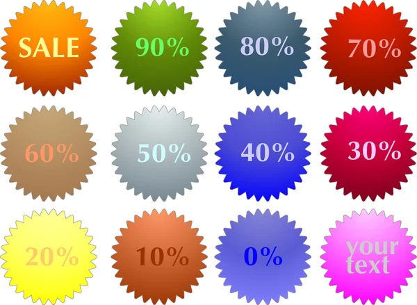 Pegatinas etiqueta de venta de color con descuento — Vector de stock