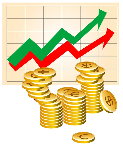 Gráfico de negócios com moedas — Vetor de Stock