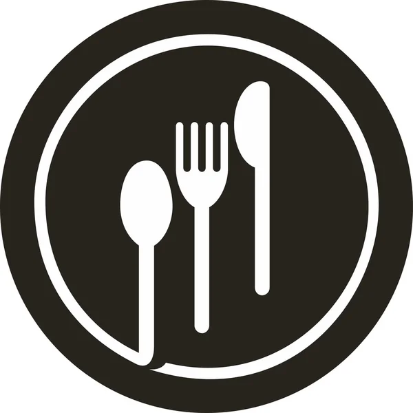 Assiette avec fourchette, couteau et cuillère — Image vectorielle