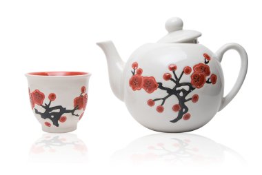 Tea-things in asian style with flowers clipart