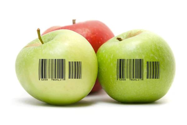 Ripe apples with barcode — Stock Photo, Image