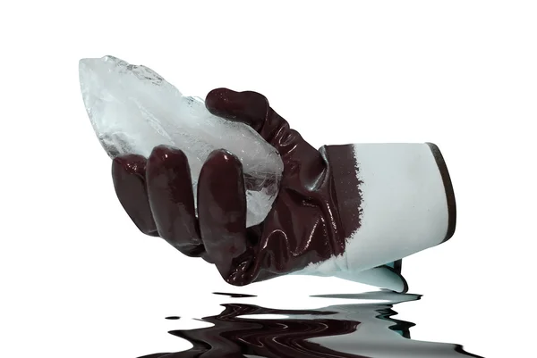 手袋は氷のブロックを保持します。 — ストック写真