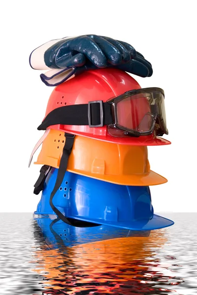 Hardhats, handskar och skyddsglasögon — Stockfoto