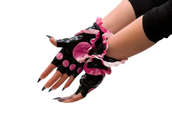 Ręka z różowe rękawiczki — Zdjęcie stockowe