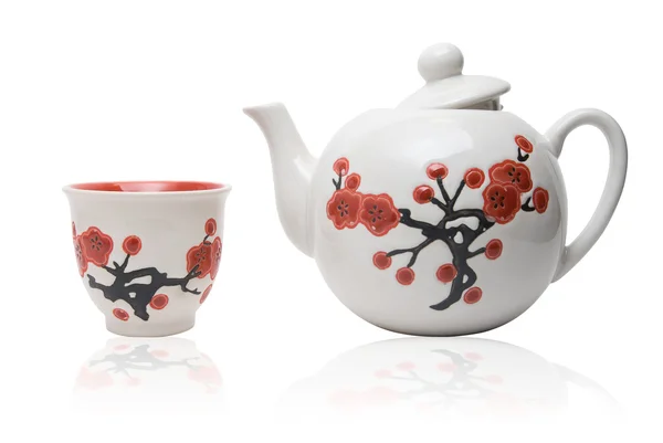 Te-saker i asiatisk stil med blommor — Stockfoto