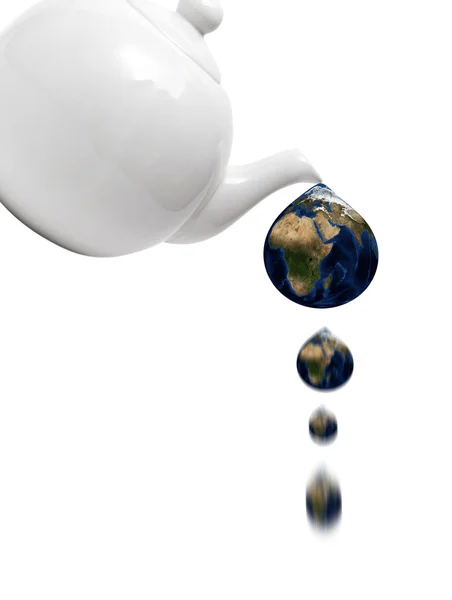 Teapot with drop of water as planet. — Stock Photo, Image
