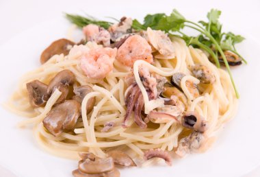 Pasta with seafood clipart