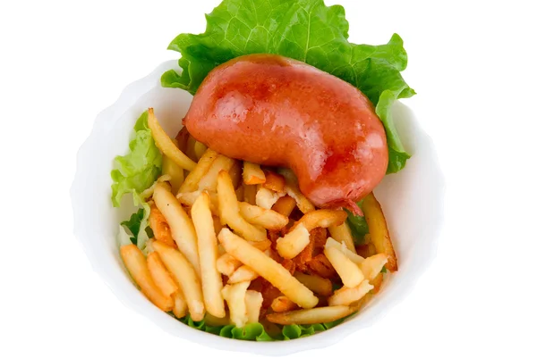 Salsicce e patate fritte alla francese — Foto Stock