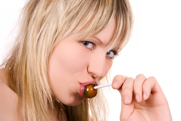 Women sucking lollipop — Stock Photo, Image