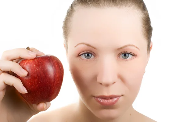 Kvinne med eple – stockfoto