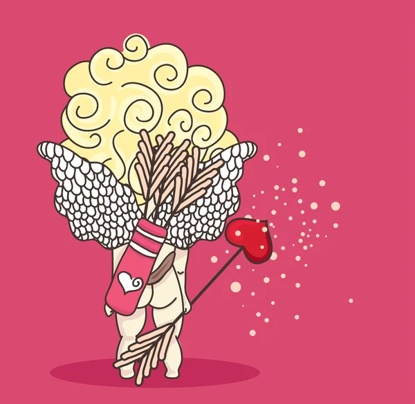 Petit Cupidon de dos sur fond rose — Image vectorielle