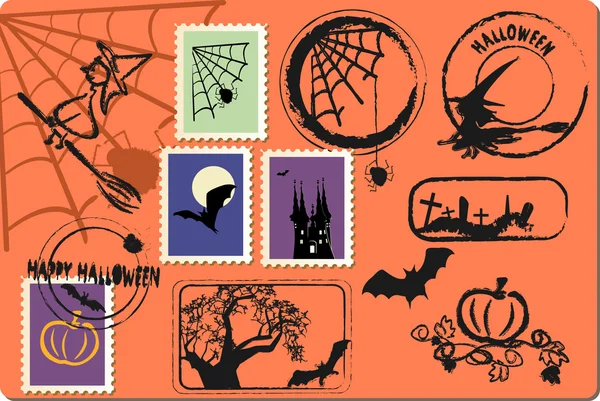 Set de franqueo de Halloween — Archivo Imágenes Vectoriales