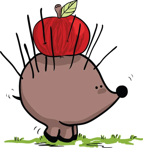 Hedgehog with apple — Stock Vector