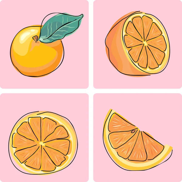 アイコンを設定 - オレンジ色の果物 — ストックベクタ