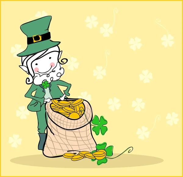 Leprechaun with treasure — Stock Vector