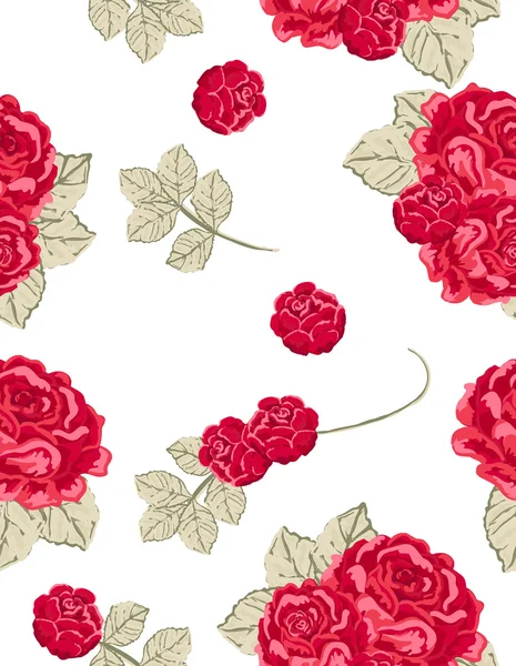 Seamless vintage pattern with red roses — Stock Vector