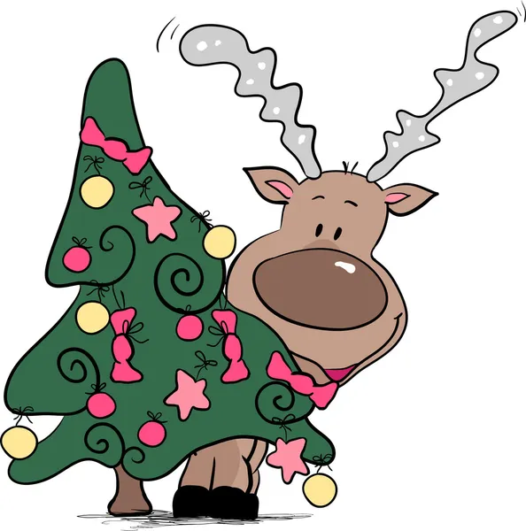 Reindeer behind christmas tree — Stock Vector