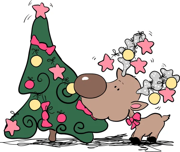 Stupide renne mangiano albero di Natale — Vettoriale Stock