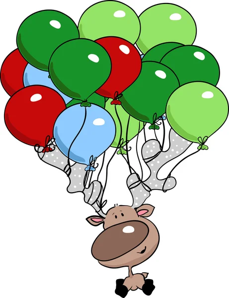 stock vector Reindeer flying with balloons