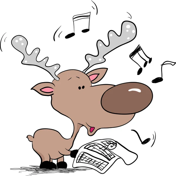 Renna che canta canzoni natalizie — Vettoriale Stock