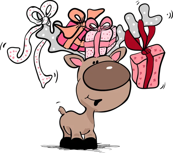 Reindeer with gift boxes — Stock Vector
