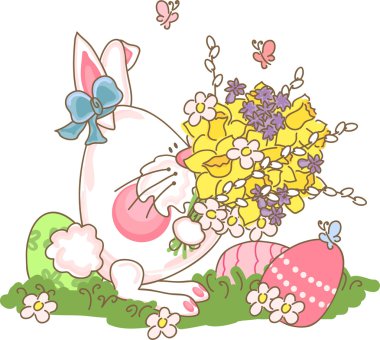 Easter bunny with bouquet clipart